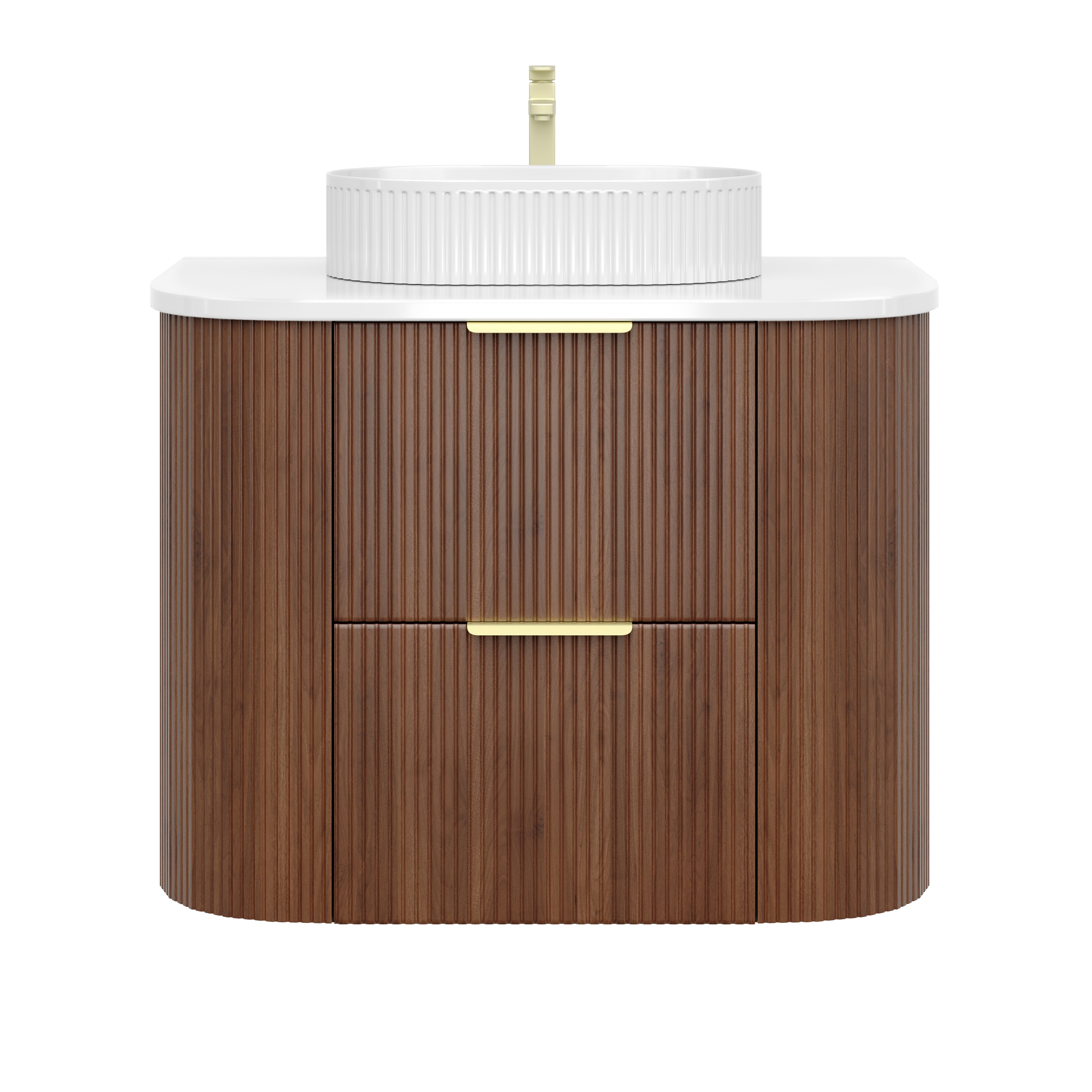Wall-Mounted PVC fluted Curved Cabinet with Soft-Close Drawers 600-900mm