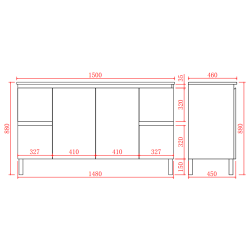 PVC Leg Vanity 590/740/890/1200/1500/1800mm