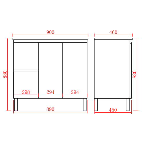PVC Leg Vanity 590/740/890/1200/1500/1800mm