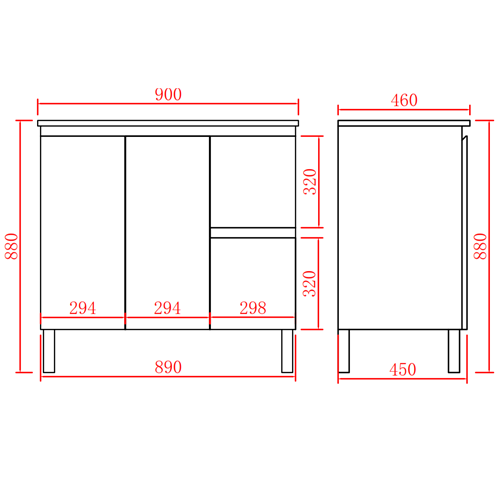 Bathroom Vanity White PVC Polyurethane 900*460*880mm