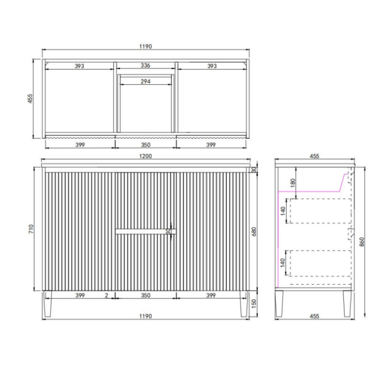 Brighton Floor Vanity 1200*460*880mm Matte Black