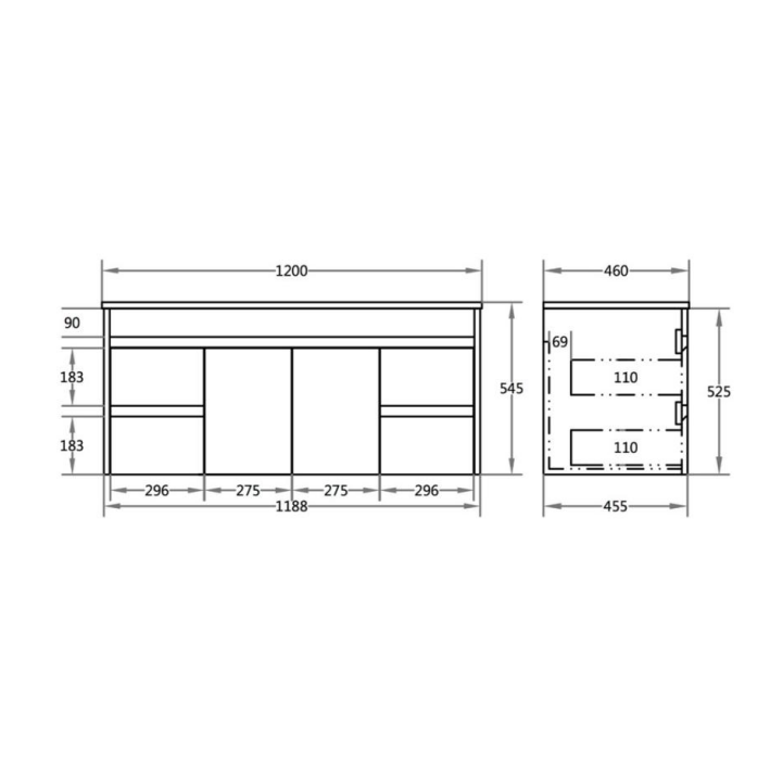 Polar PVC Wall-Mounted Vanity 1200*460*545mm