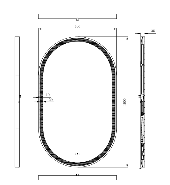 Ovian Iron Framed LED Mirror Electroplated 600*1000mm LFMOV60100-MB/BG/BN/GN