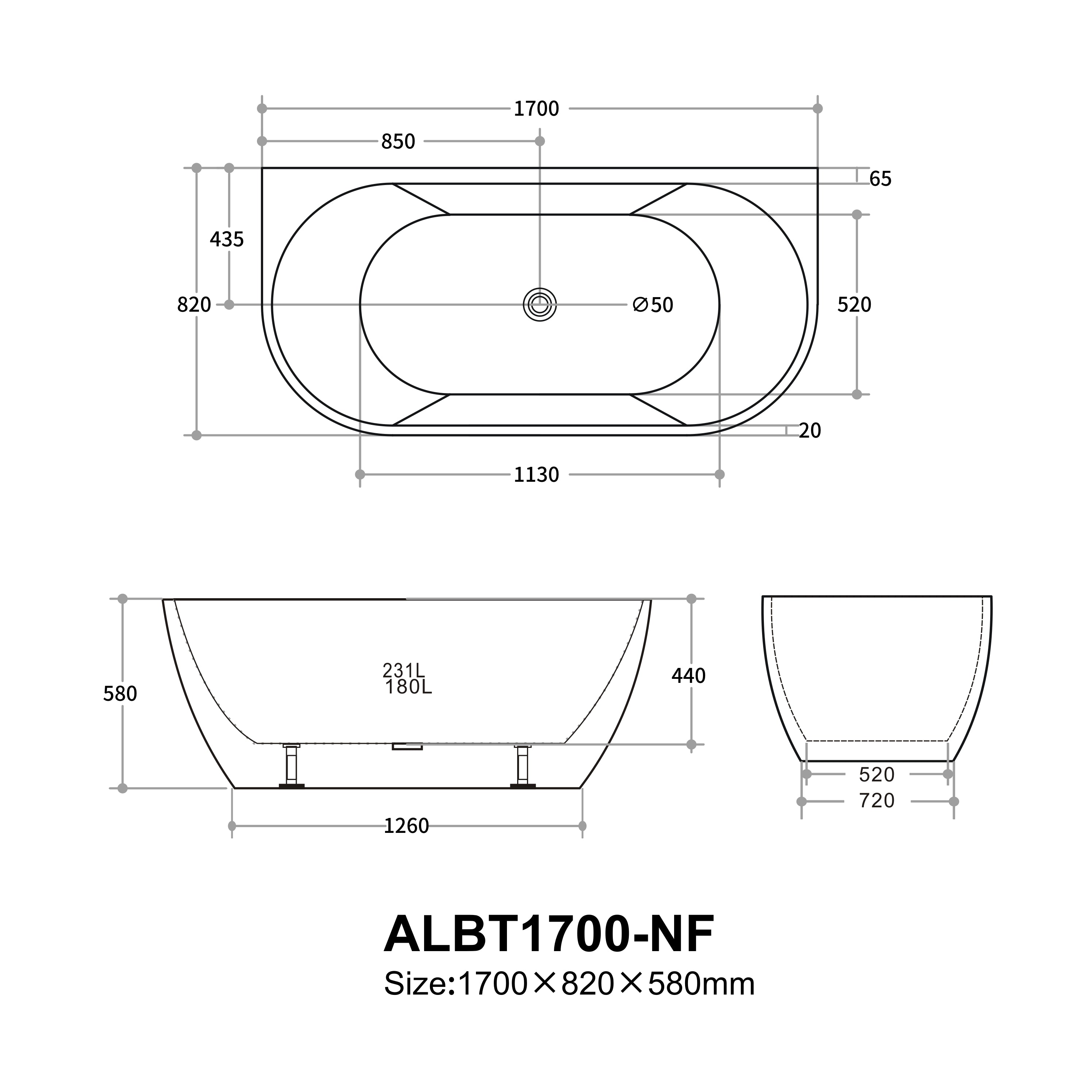 Deltora Back to Wall Bathtub 1500/1700mm