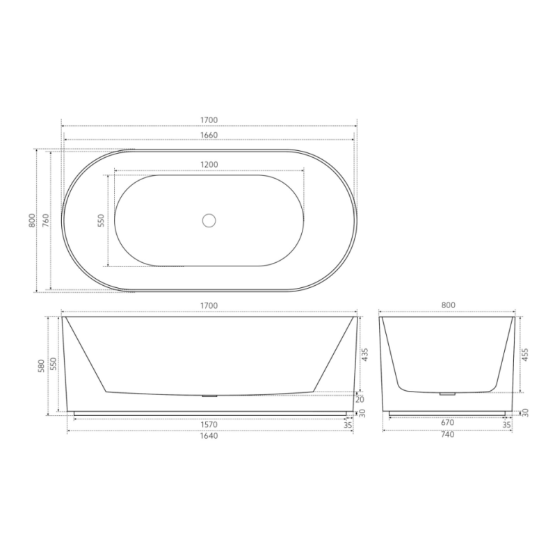 Rhonda Groove Freestanding Bathtub 1700*850*580mm
