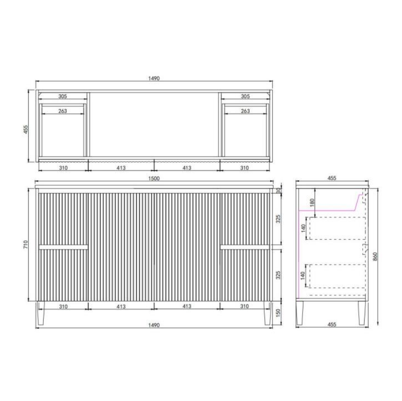 Brighton Floor Vanity 1500*460*880mm Matte Black