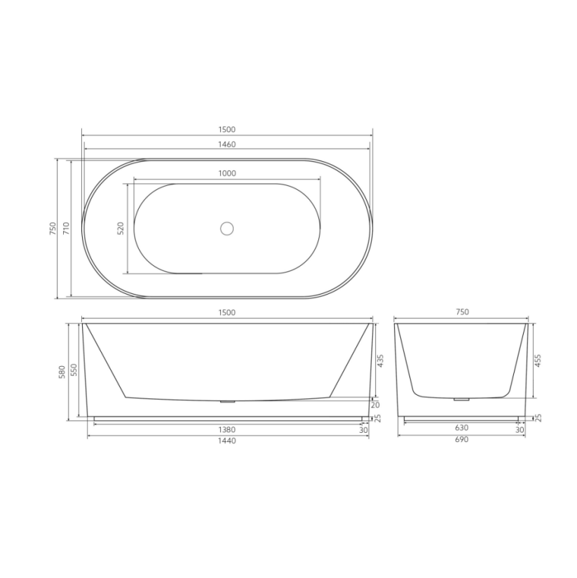 Rovena Groove Freestanding Bathtub 1500*750*580mm