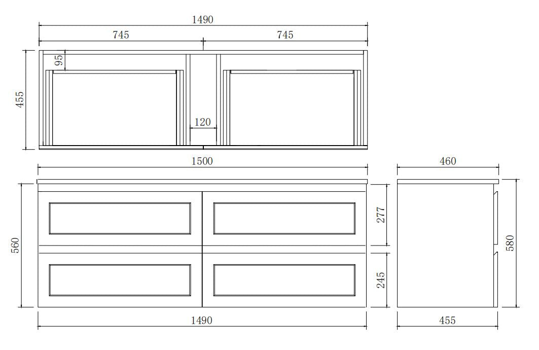1500mm Fremantle Matte Black vanity FMB1500WH Cabinet ONLY