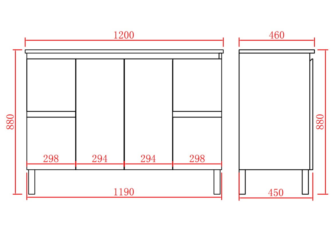 Bathroom Freestanding Vanity with Legs 1200*460*880mm(Single Bow)
