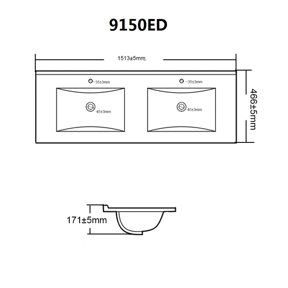 Vanity Ceramic Top with Undermount Basin 610-1510mm