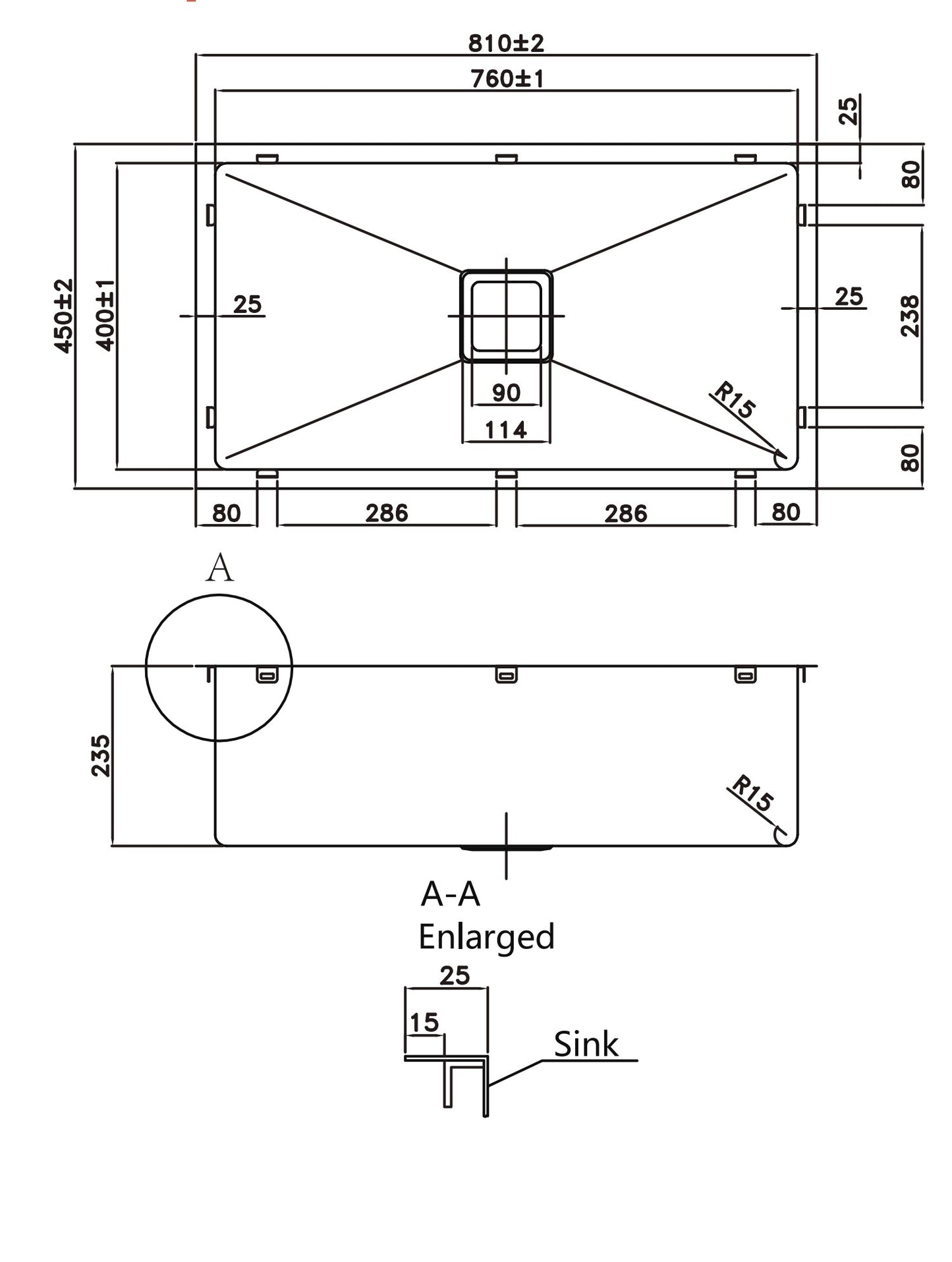 810*450*220mm Stainless Steel 304 Top/Undermount PKSS-810S