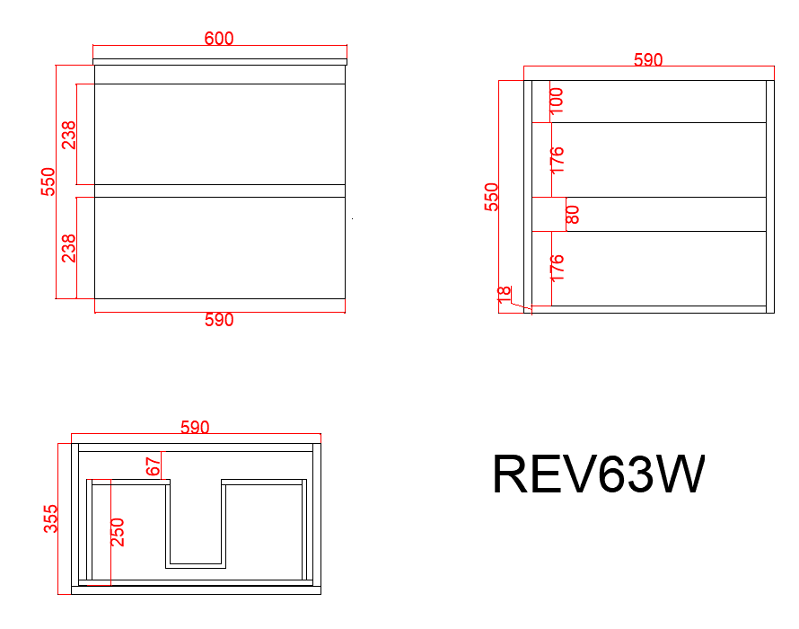 Vita Flux Wall-Mounted PVC Cabinet with U shape soft closing drawers 600-900mm