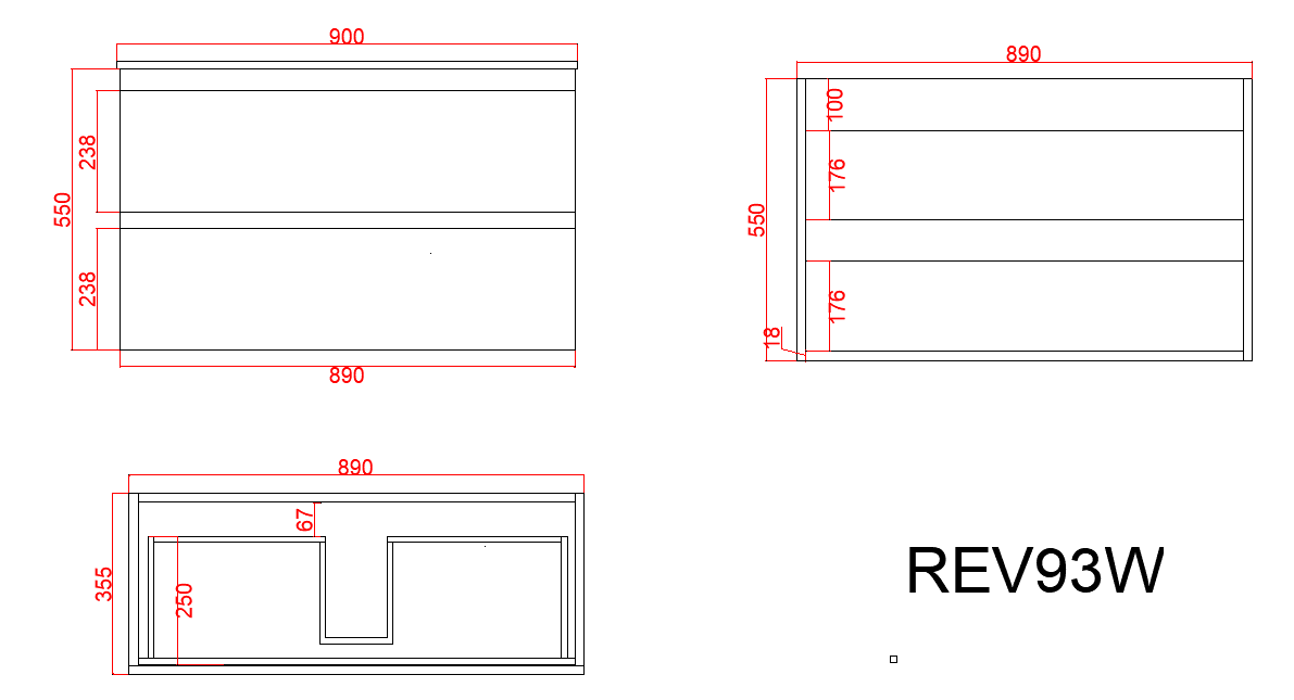 CETO Revive Wall Hung PVC Cabinet with U shape soft closing drawers 600/750/900/1200SD/1500SD
