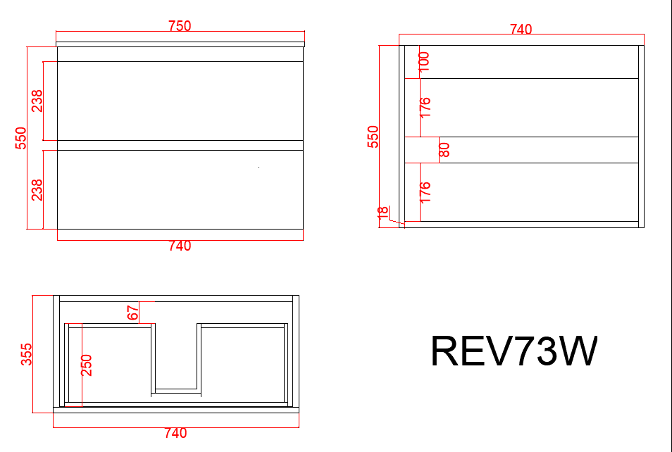 Vita Flux Wall-Mounted PVC Cabinet with U shape soft closing drawers 600-900mm