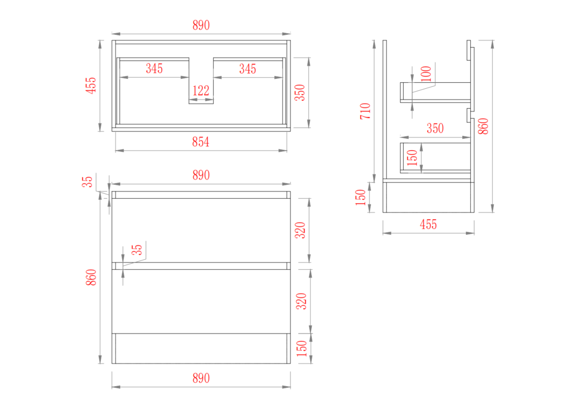Leg Vanity Cabinet (PVC Material) 590-1500mm (Luxern)