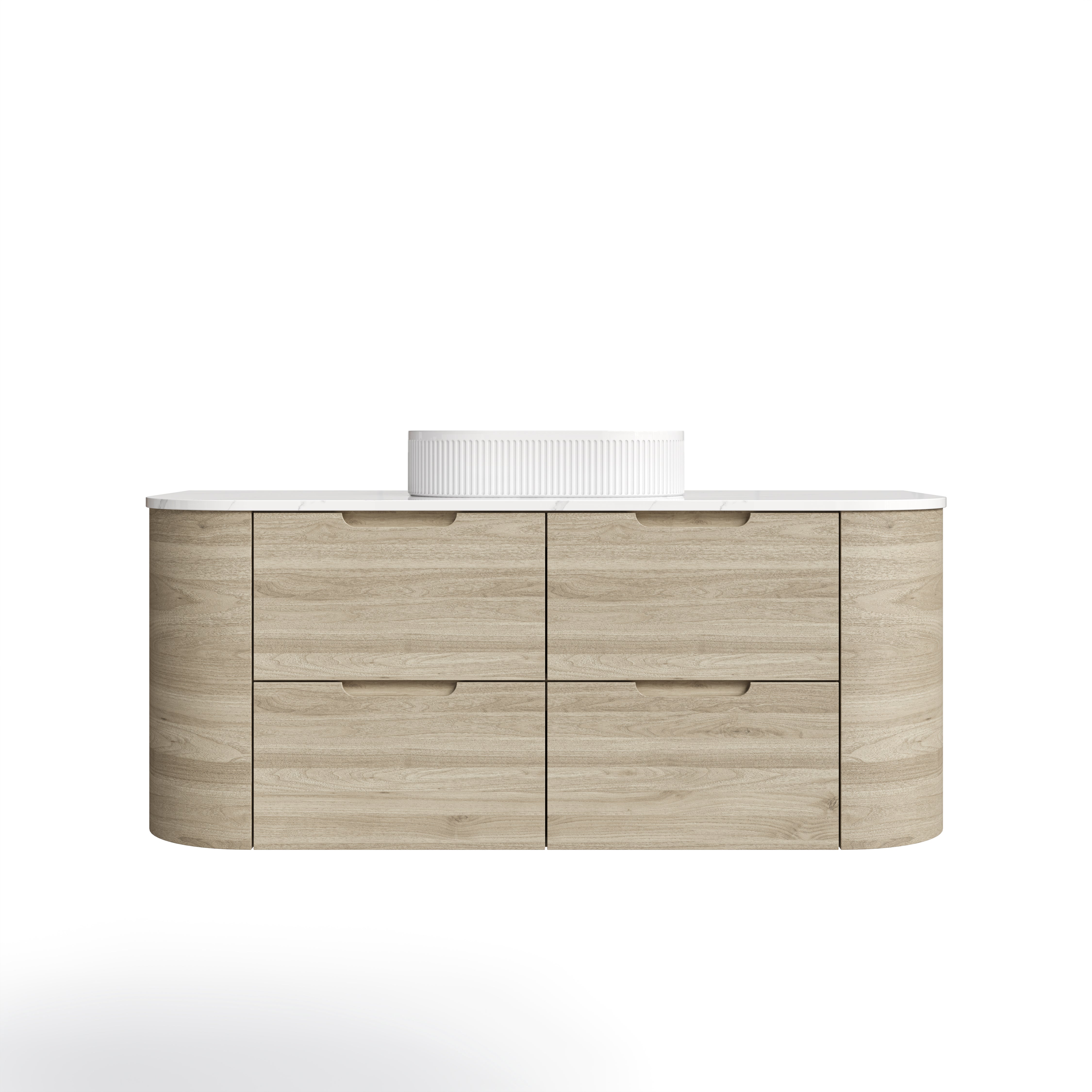 VITO CALVO Fluted Wall-Hung Curved Cabinet with Soft Closing Drawers 1200/1500mm CAL1200W/1220/1500/1550-CO