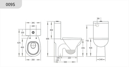 Zion Closed Couple Toilet Suite Dual Flush 630*350*805mm Trap Included