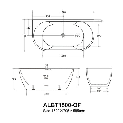 Deltora Back to Wall Bathtub 1500/1700mm