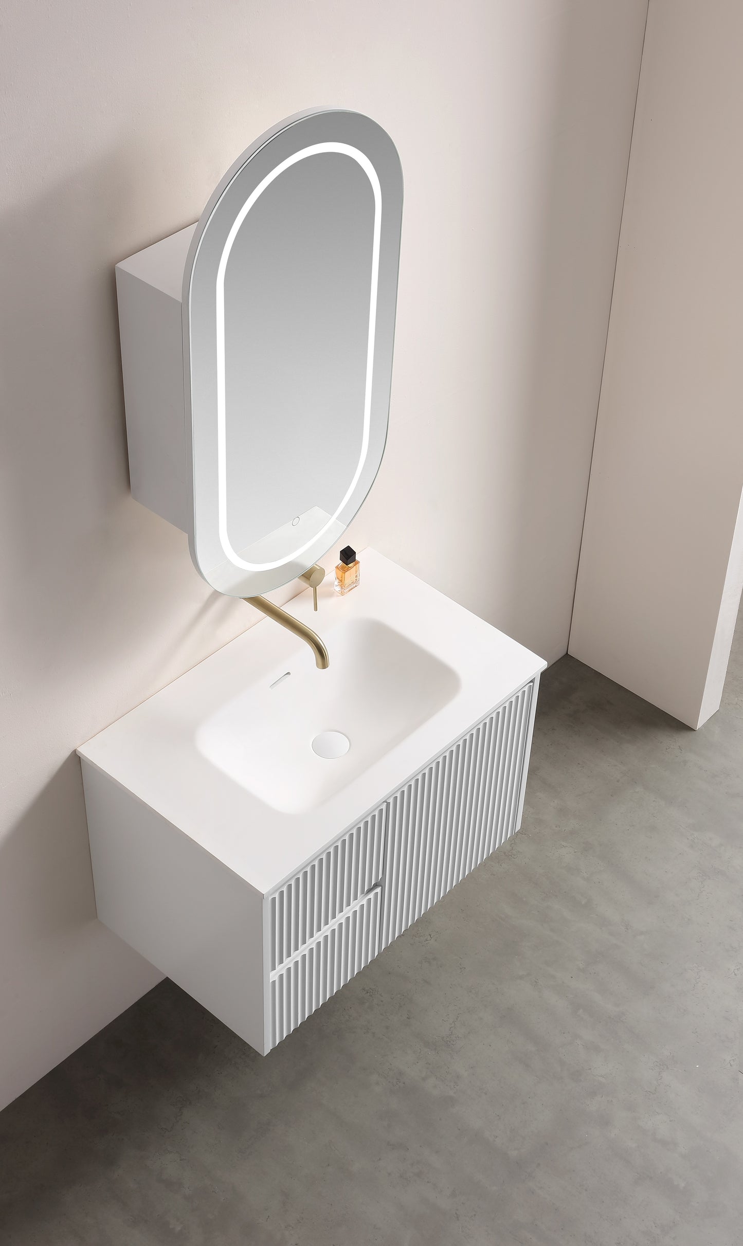 Olivia LED Frontlit Mirror Oval Shaving Cabinet 450x900x155mm OPLSV4590MB/MW-LED