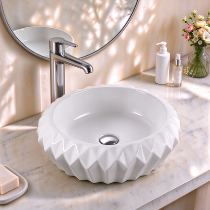 VITO Oslo Diamond Round Ceramic Above-Counter Basin 400*400*150mm
