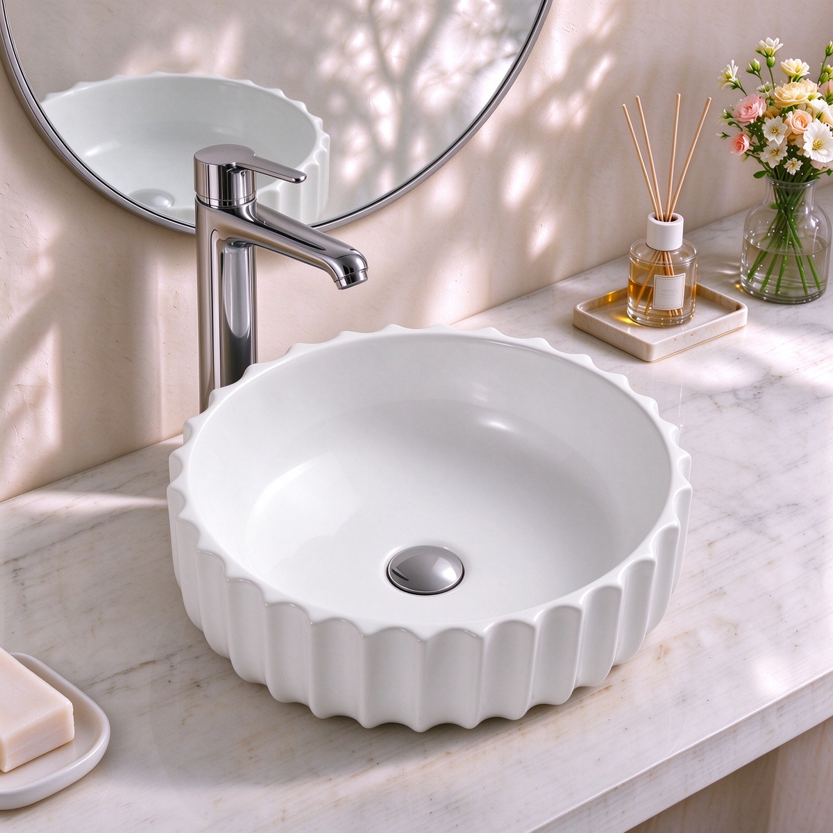 VITO Oslo Fluted Round Ceramic Above-Counter Basin 420*420*140mm