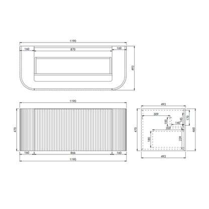 Ceto Avalon Wall-Mounted  Polymer Cabinet 1190*493*470mm Matte Black