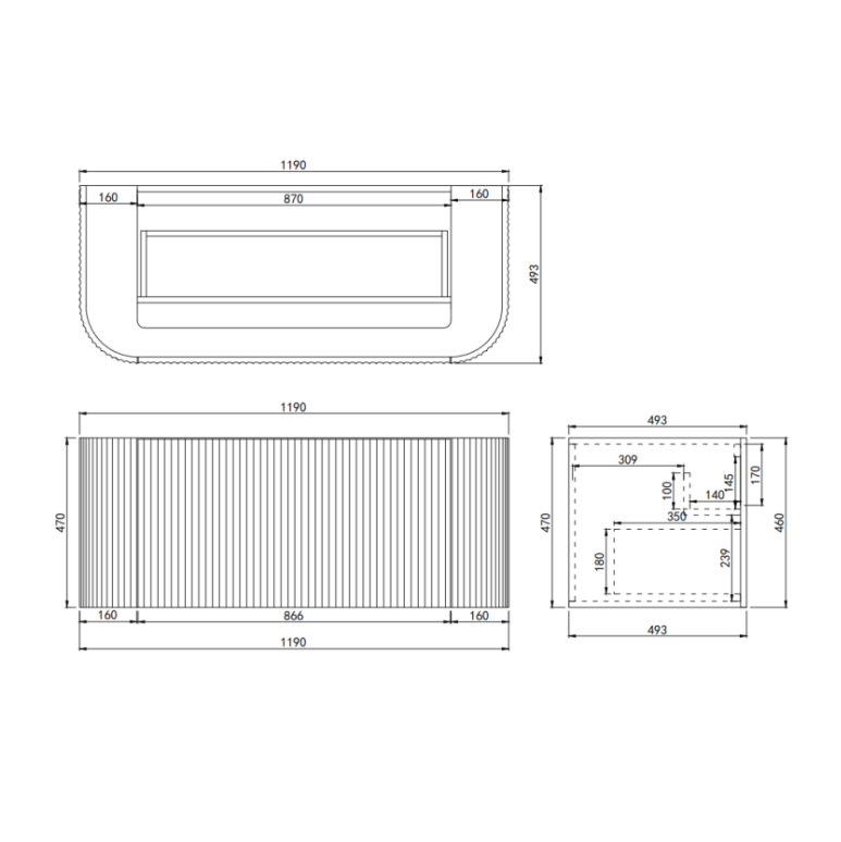Ceto Avalon Wall-Mounted  Polymer Cabinet 1190*493*470mm Matte Black
