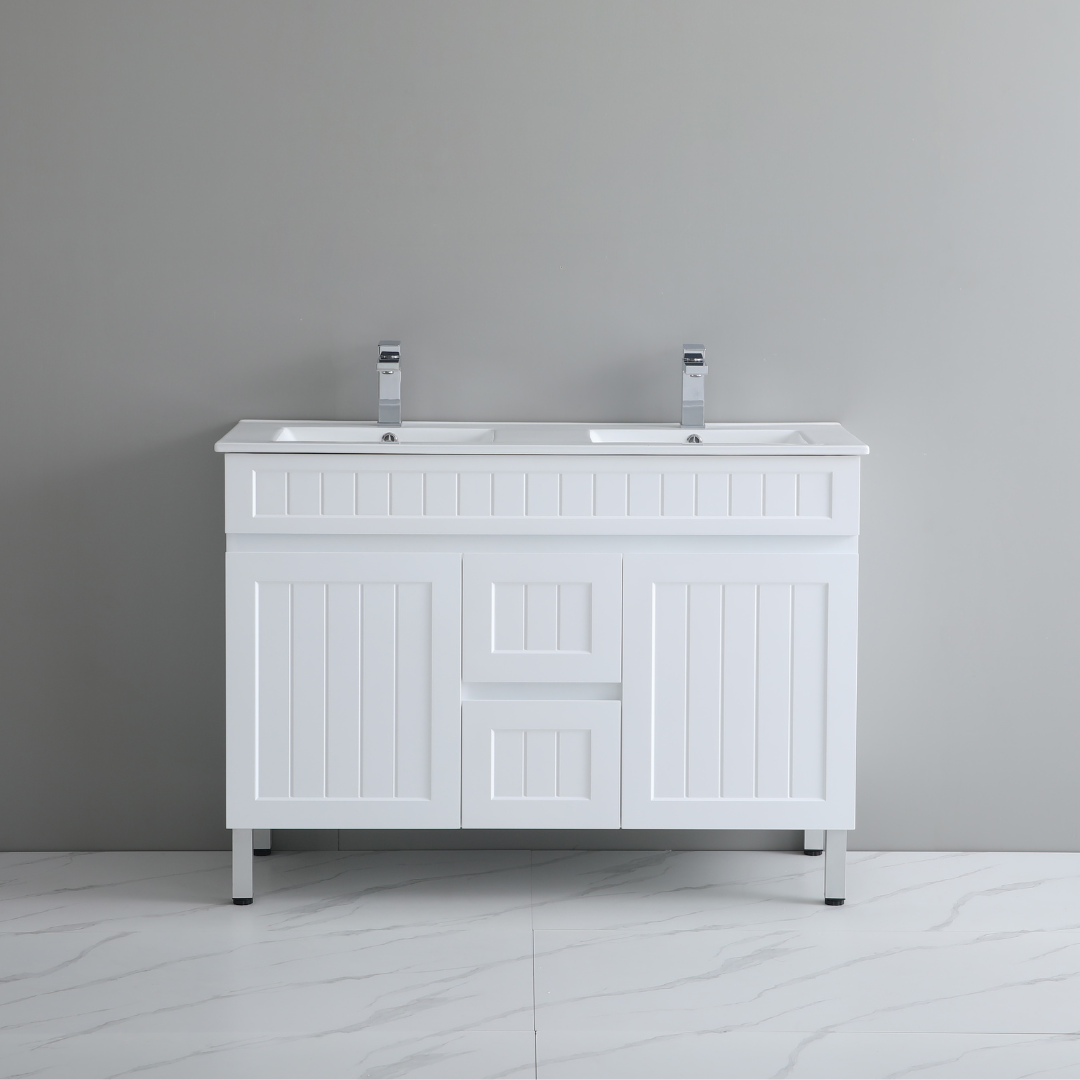 Ceto ACACIA 1200*460*860mm double bowl free standing Matte White Vanity