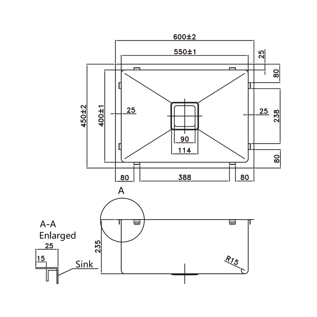 Stainless Steel Kitchen Sink 600*450*235mm