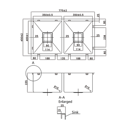 Stainless Steel Kitchen Sink 775*450*235mm