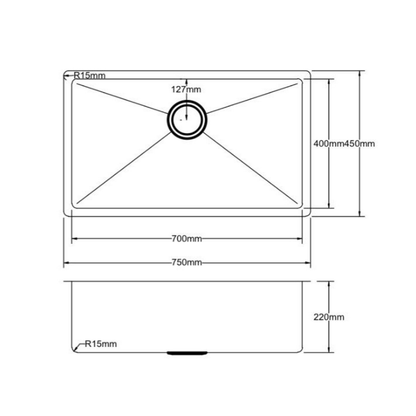 Stainless Steel Kitchen Sink 750*450*220mm