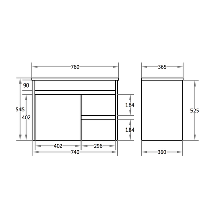 Polar PVC Slim Vanity 750*370*545mm