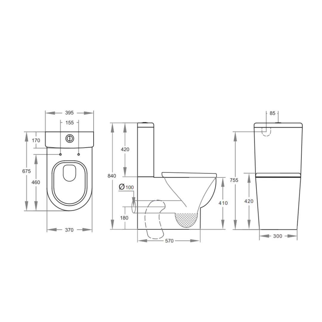 Pola Close-Coupled Wall Toilet Set  675*395*840mm