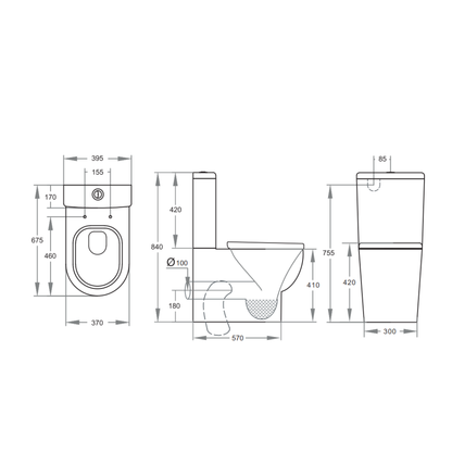Pola Close-Coupled Wall Toilet Set  675*395*840mm