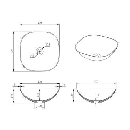 Elba Above Counter Basin 400*400*140mm