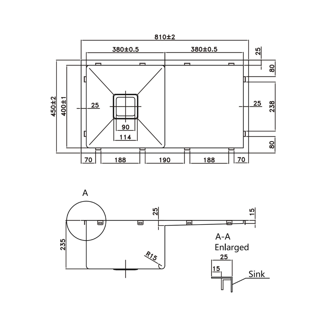 Stainless Steel Kitchen Sink 810*450*220mm