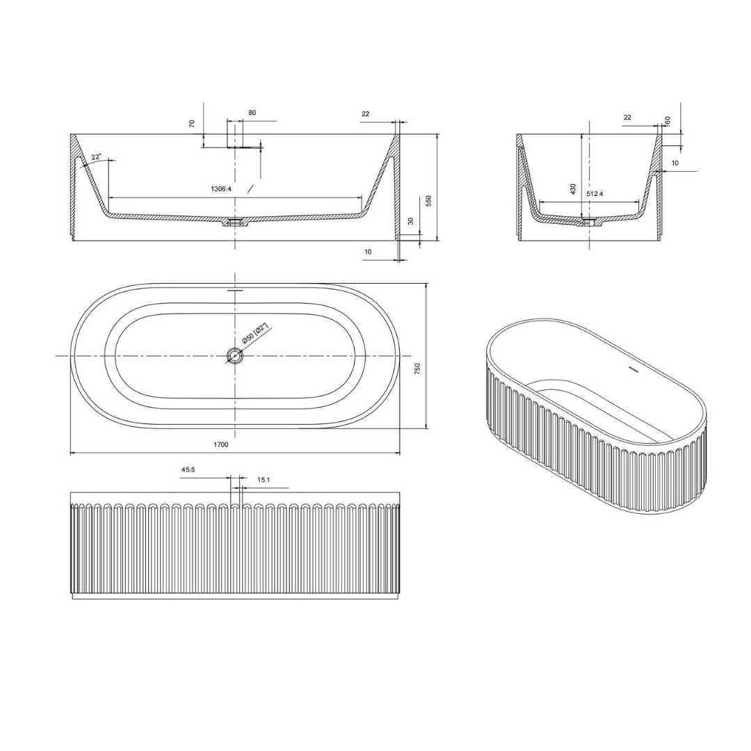 Kellia Free Standing Bath 1700*750*550mm