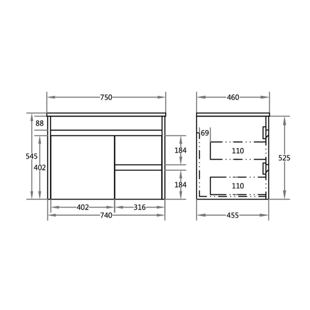 Polar PVC Wall-Mounted Vanity 750*460*550mm