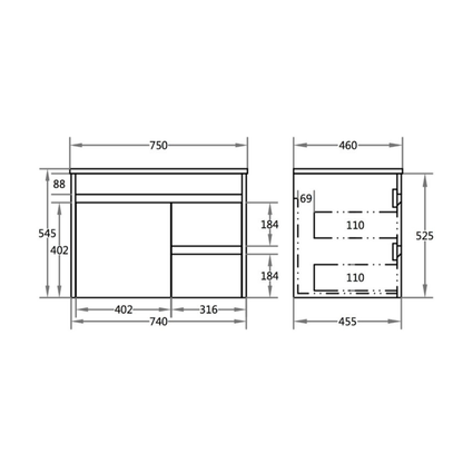 Polar PVC Wall-Mounted Vanity 750*460*550mm
