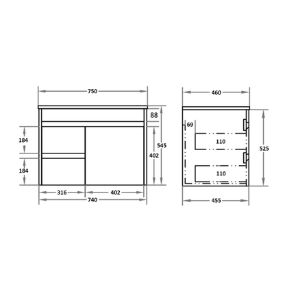 Polar PVC Wall-Mounted  Vanity 750*460*550mm
