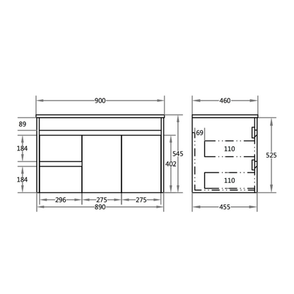 Polar PVC Wall-Mounted  Vanity 900*460*550mm