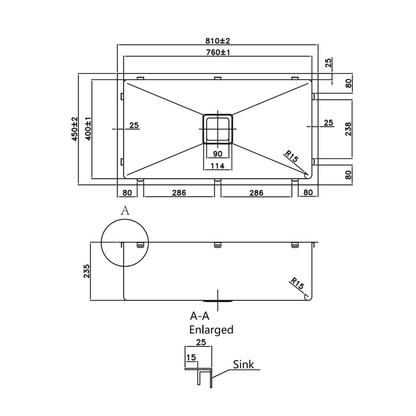 Stainless Steel Kitchen Sink 810*450*220mm