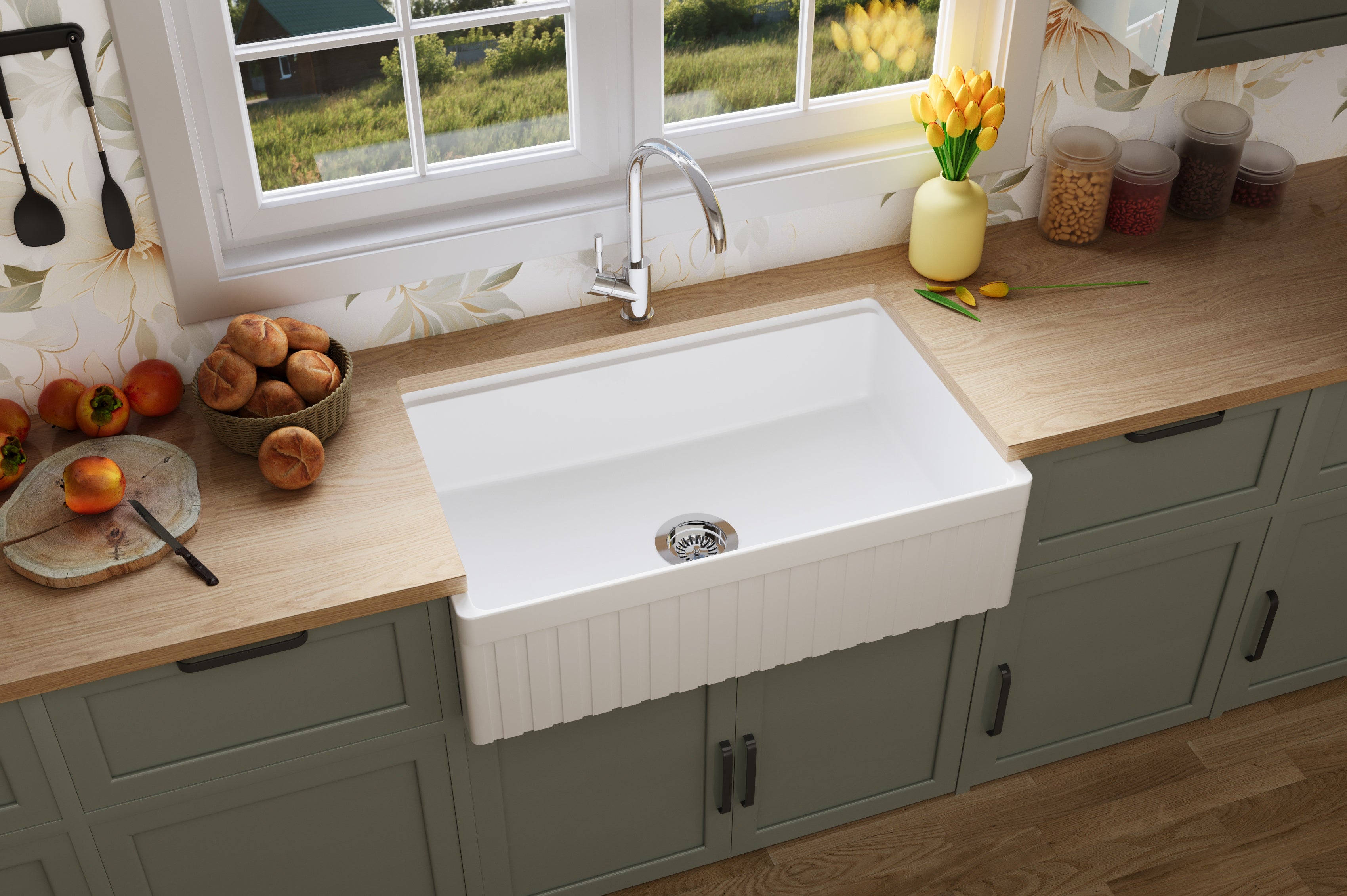 838*510*251mm Greenwich Fireclay farmhouse sinks FCSW835/FCSW835D-GW