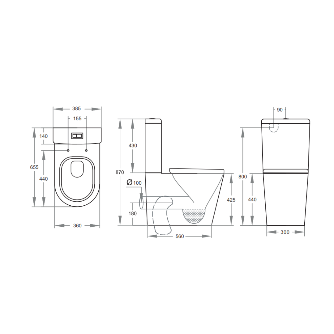 Avis Zero-Rim Toilet Suite Trap Included 655*385*870mm