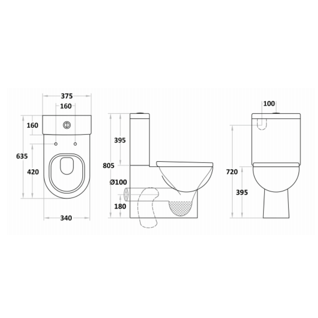 Rio Close-Coupled Toilet Suite 635*375*810mm Trap Included