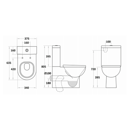 Rio Close-Coupled Toilet Suite 635*375*810mm Trap Included