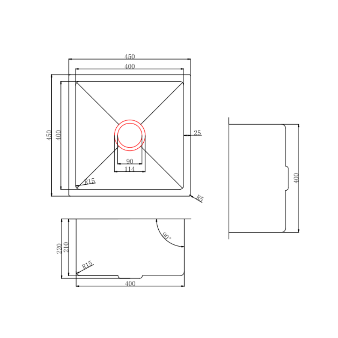 Stainless Steel Kitchen Sink 450*450*220mm