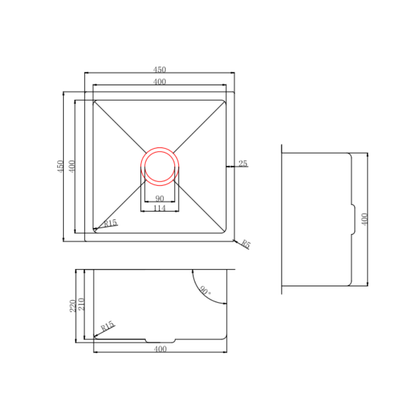 Stainless Steel Kitchen Sink 450*450*220mm