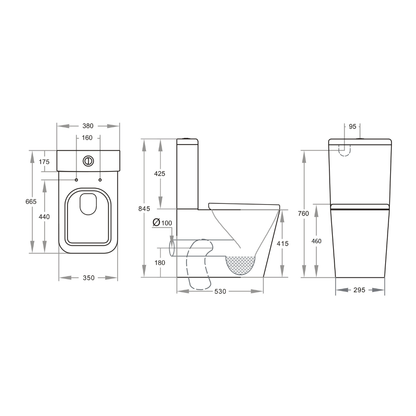 Back to Wall Qubist BTW Toilet Suite 665*380*840mm Trap Included