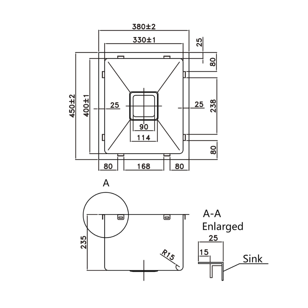 Stainless Steel Kitchen Sink 380*450*235mm